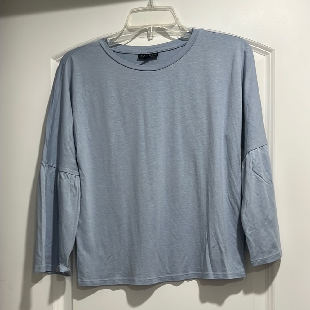 Topshop Blue Long Bell Sleeve Tee Relaxed Fit